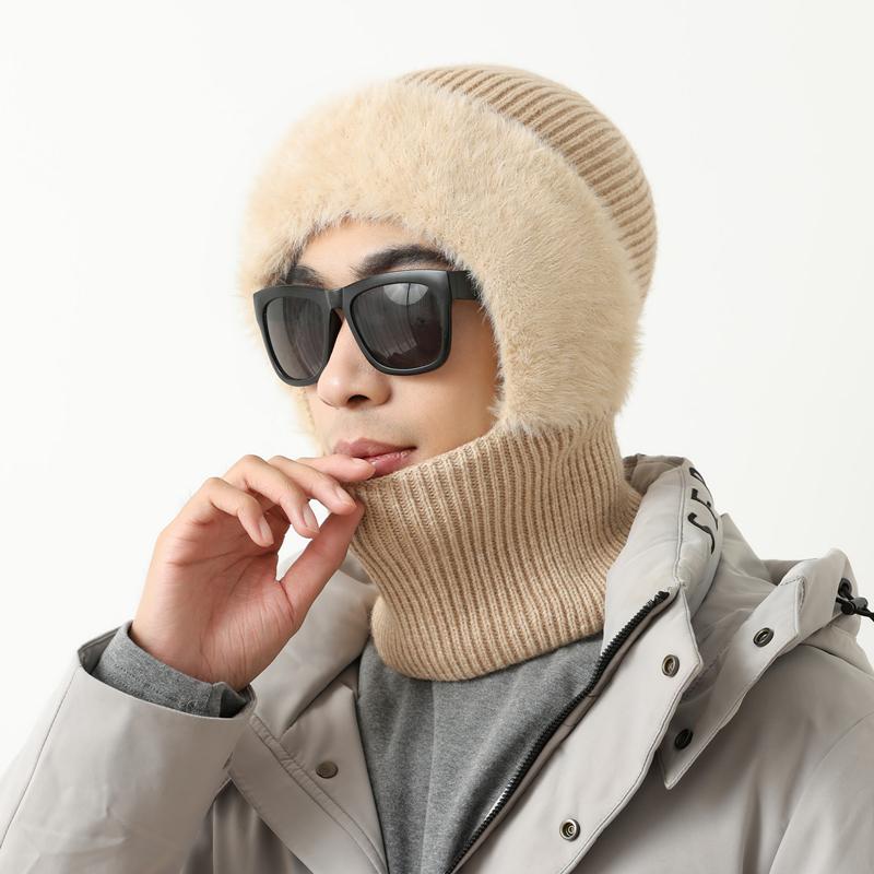 

Новая мужская шапка-балаклава, полностью закрывающая стиль, зимняя теплая шапка, ветрозащитная, утолщенная вязаная шапка, зимняя теплая кепка 56cm-60cm бежевый