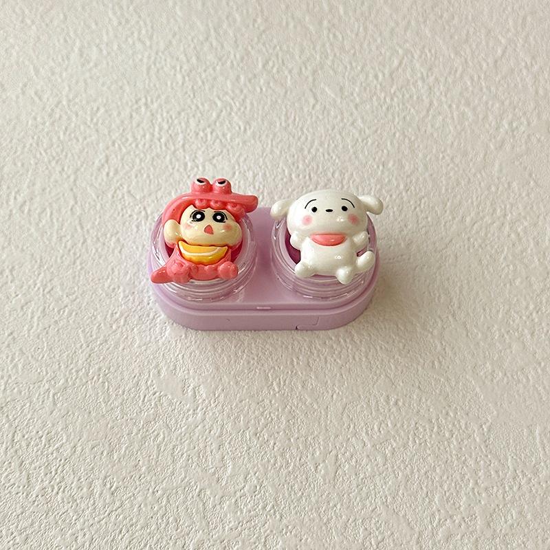 Zestaw etui na soczewki kontaktowe Przezroczysty przenośny etui towarzyszące Kredka Shin-chan Fioletowy Beżowy Mały Typ szuflady Słodkie narzędzia do usuwania soczewek kontaktowych