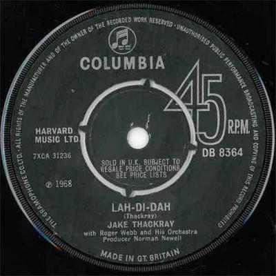 7-Zoll Schallplatte JAKE THACKRAY - Lah-Di-Dah / Der schwarze Schwan DB8364 Columbia 1968 UK Pop Gebraucht