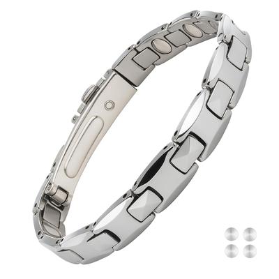 Hachi 12-Piece 99.99% Pure Germanium Bracelet for Men, Anti-Static Magnetic Tungsten All-Germanium (Silver, 20)