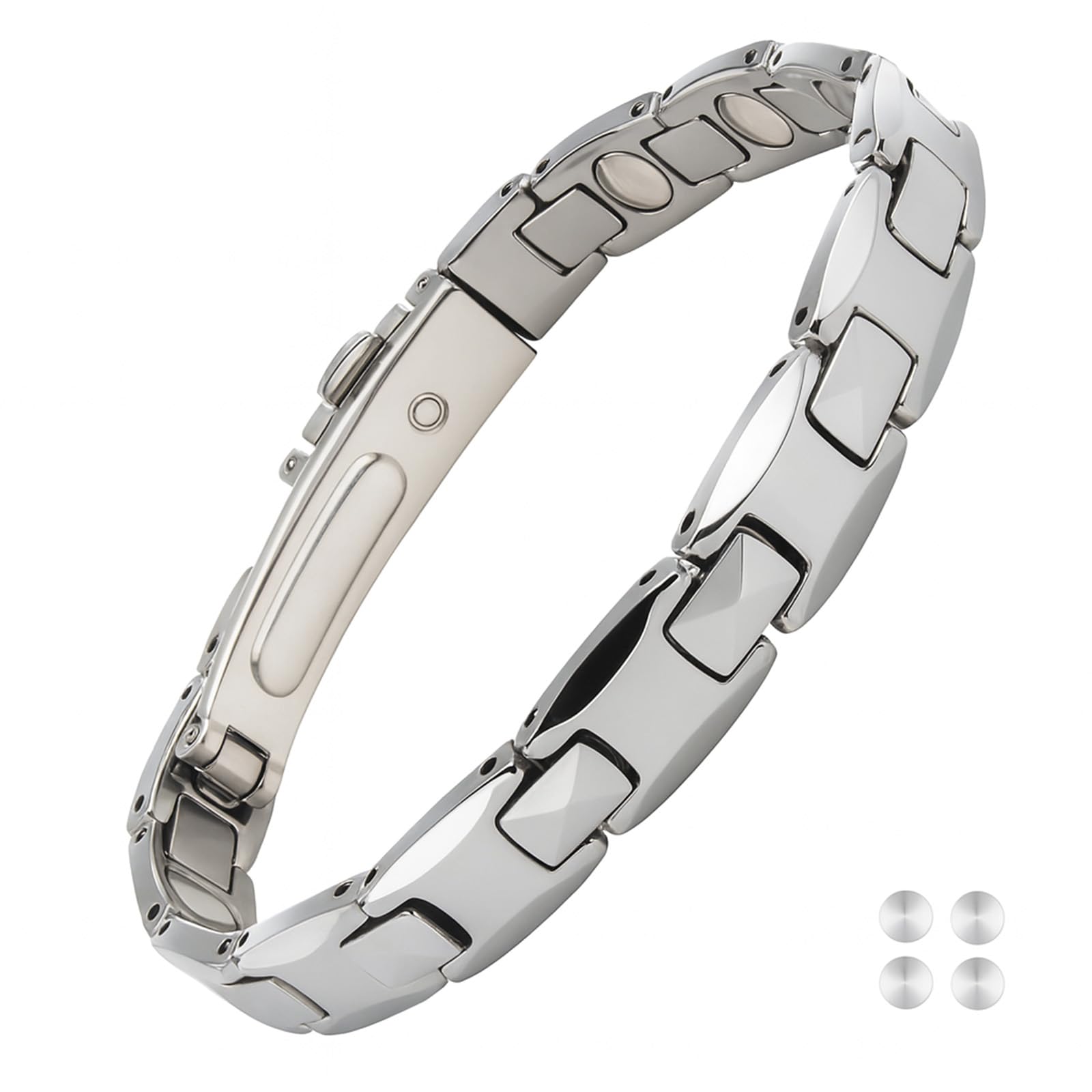 

Hachi 12-компонентний браслет з 99,99% чистого германію для чоловіків, антистатичний, магнітний, з вольфраму, повністю германієвий (Срібний, 20)