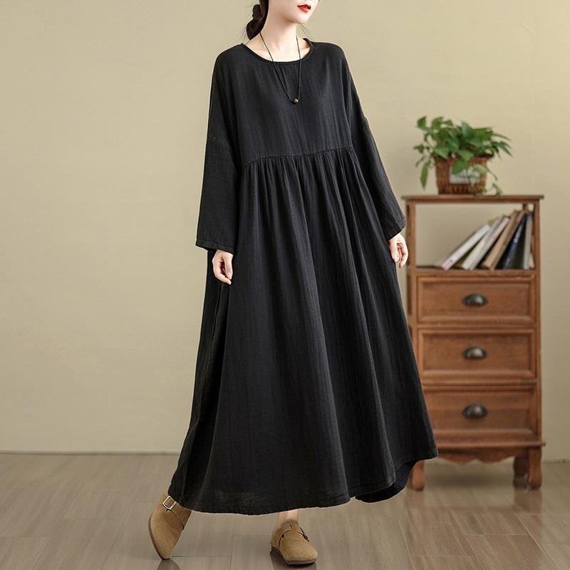Long sleeve plus size cotton vintage new in dresses for women casual loose spring autumn dress