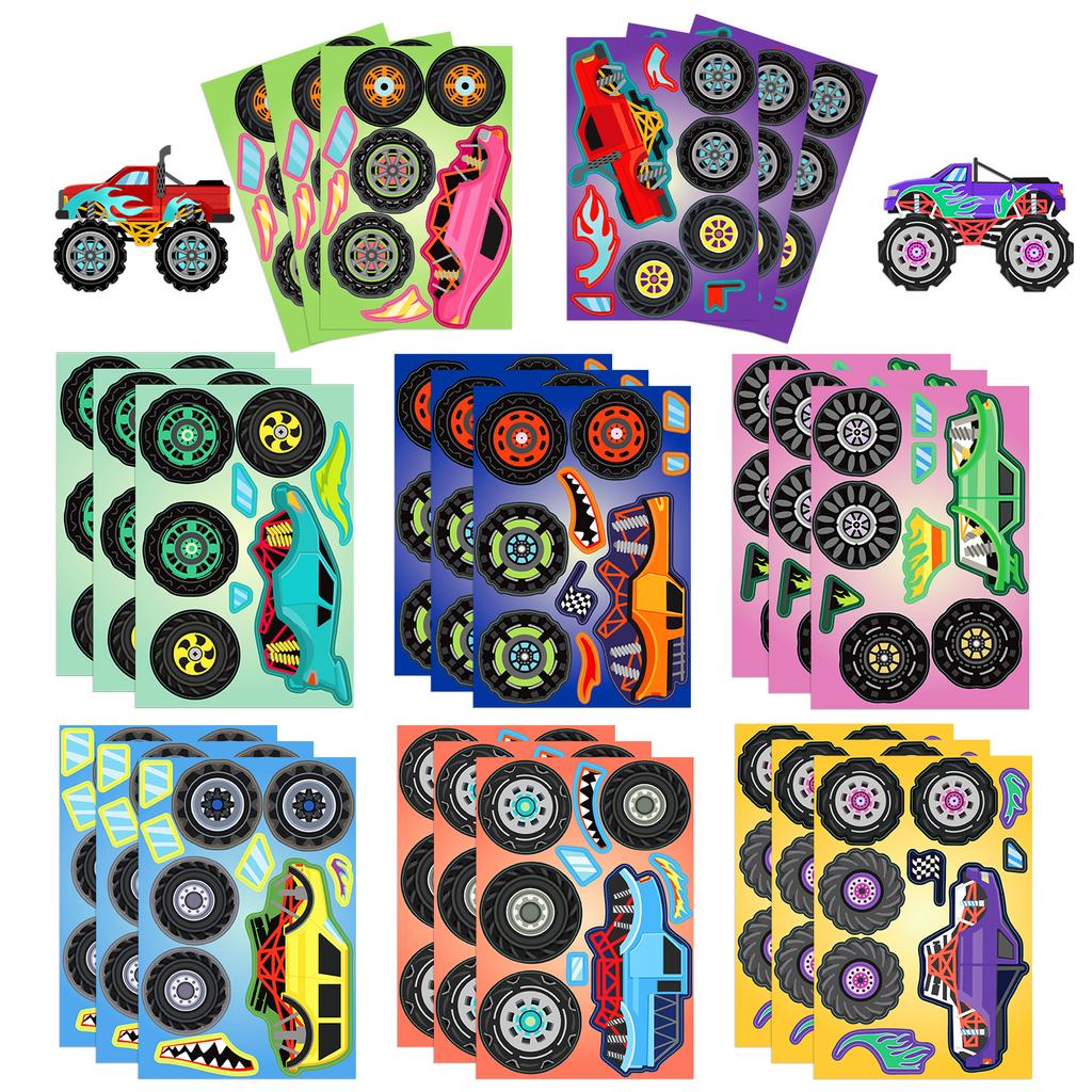 8 Cartoon Monster Truck Collage Hand-on DIY Decoration Hand Account Mobile Phone Case Decoration Waterproof Stickers