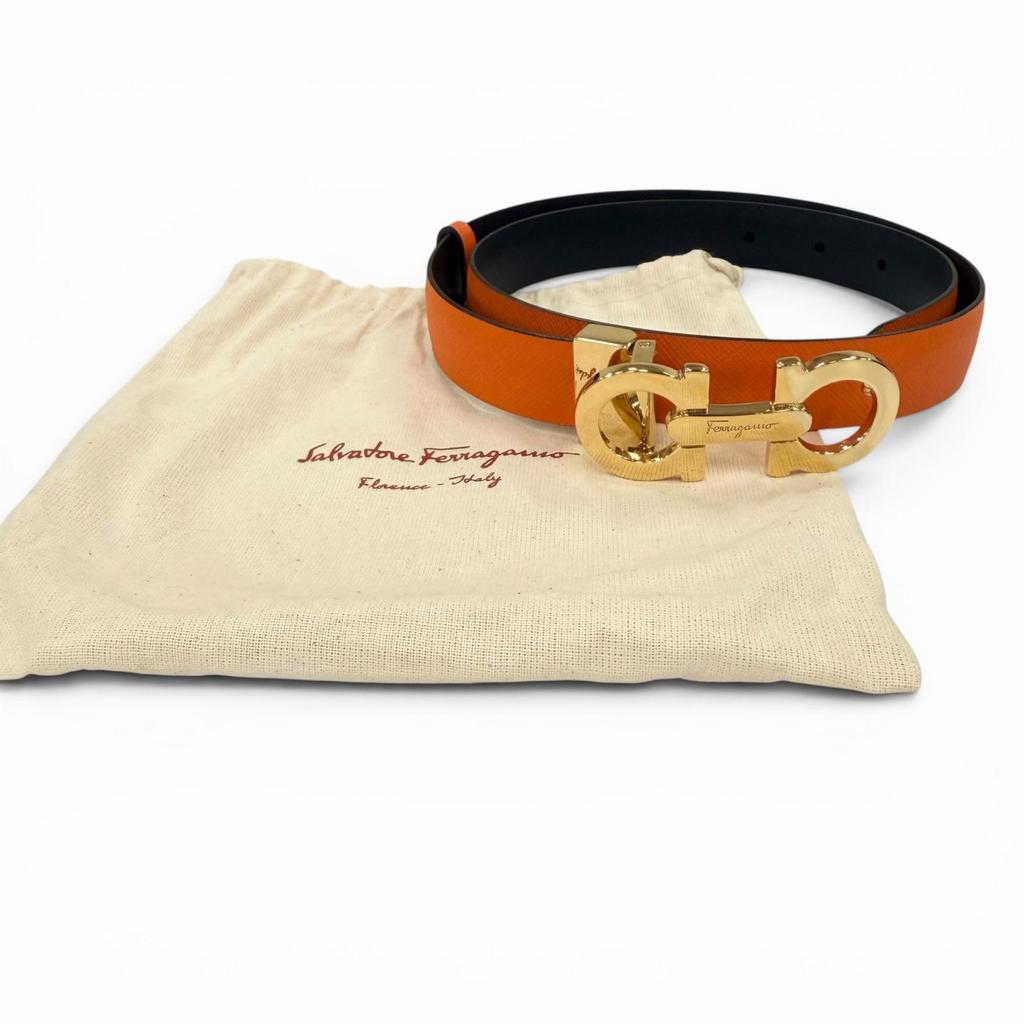Excellent Salvatore Ferragamo belt GanciniMetal Leather Orange leather Women Used