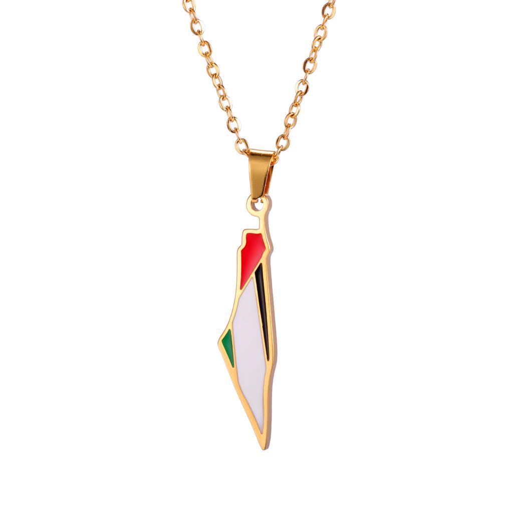 COOLTIME Palestine Map Flag Pendant Necklace for Women Stainless Steel Geography Map Shape Choker Chain Jewelry Wholesale