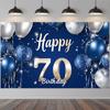 2D flat - 1 piece, a festive 70th birthday banner, made of navy blue and gold glittered polyester