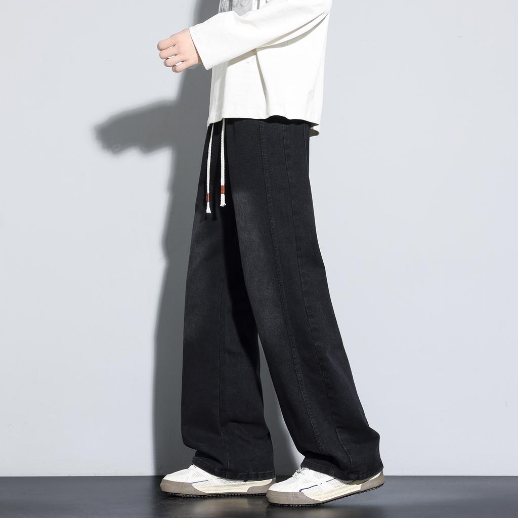 American retro trendy brand micro-pull jeans men's new trend loose wide-leg drape elastic waist pants