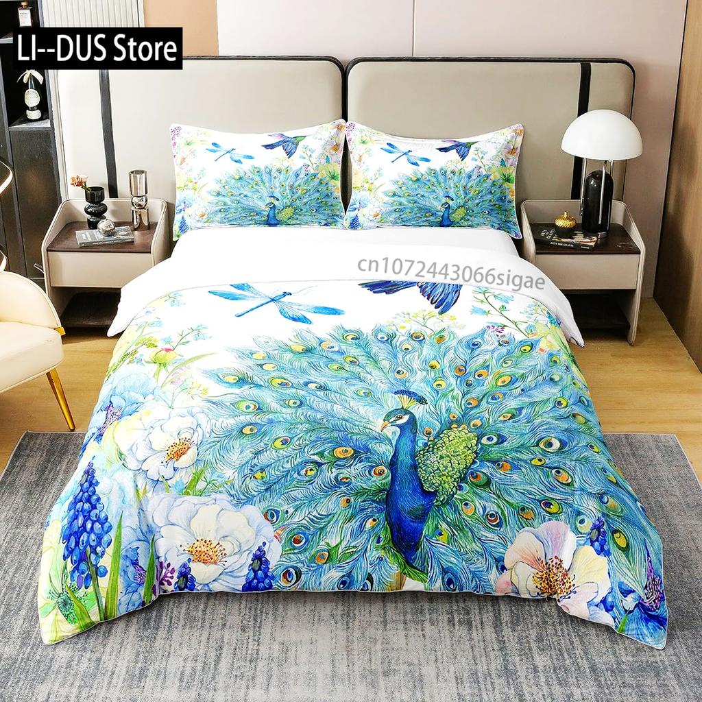 Peacock Comforter Cover Bedding Set For Kids Adults Girls Animals Duvet Cover 1 Duvet Cover With 2 Pillowcases King Queen Size