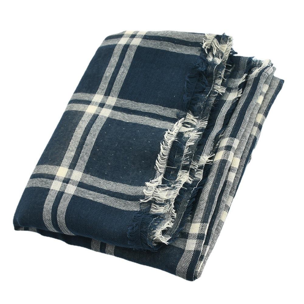 Trendy Winter Men Scarf Cotton Linen Plaid Men's Scarves Double-side Black Navy Tassel Long Shawl Bufandas Male Accessories