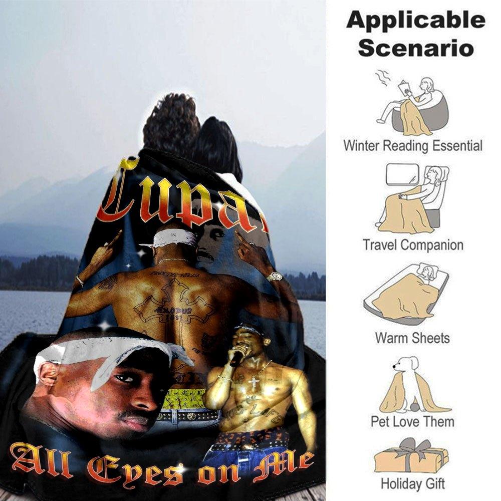 1pc 2PacHip Hop Blanket Soft Lightweight All Season Multi Purpose Throw for Sofa, Bed, Office & Picnics, French Style with Iconic Album Art & Quotes