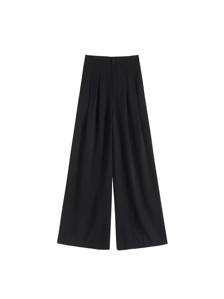 Women's Summer Ice Silk Striped Wide-Leg High-Waisted Pants - Thin, Slimming, Loose, Floor-Length, Casual Straight-Leg.