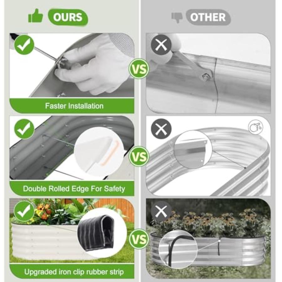 Galvanized Raised Garden Bed Outdoor 2 Pcs Metal Planter Box Steel Raised Garden Bed Kit with Gloves for Vegetables Flower Herb