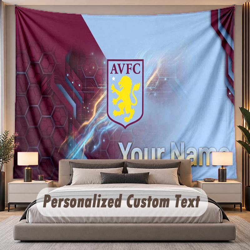 Custom Name Text Tapestry Aston Villa Personalized Polyester Wall Tapestry For Bedroom And Room