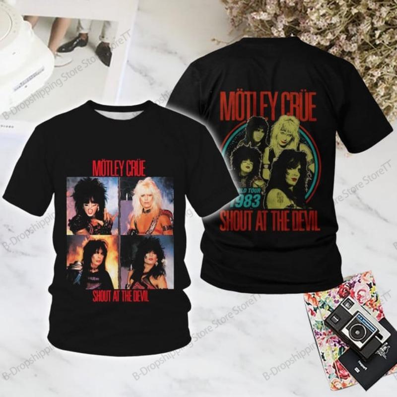 T-shirt Imprimé 3D Groupe Rock Motley Crue Hommes Femmes Mode Hip Hop Décontracté Manches Courtes Hauts T-shirts Vêtements Hommes T-shirt Enfant