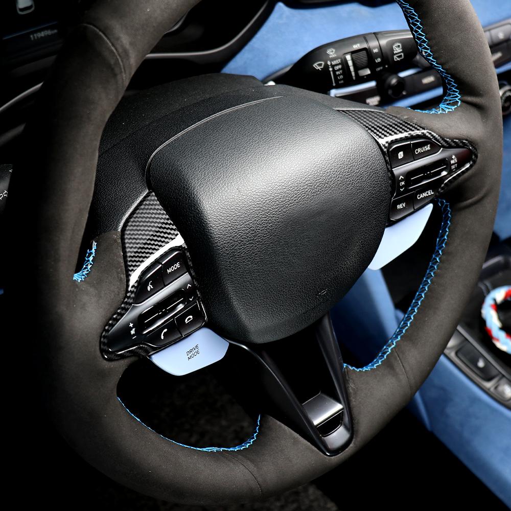 For Hyundai Veloster N 2019-2023 Kona N I30N Carbon Fiber Style Car Steering Wheel Frame Cover Trim Interior Accessories LHD/RHD