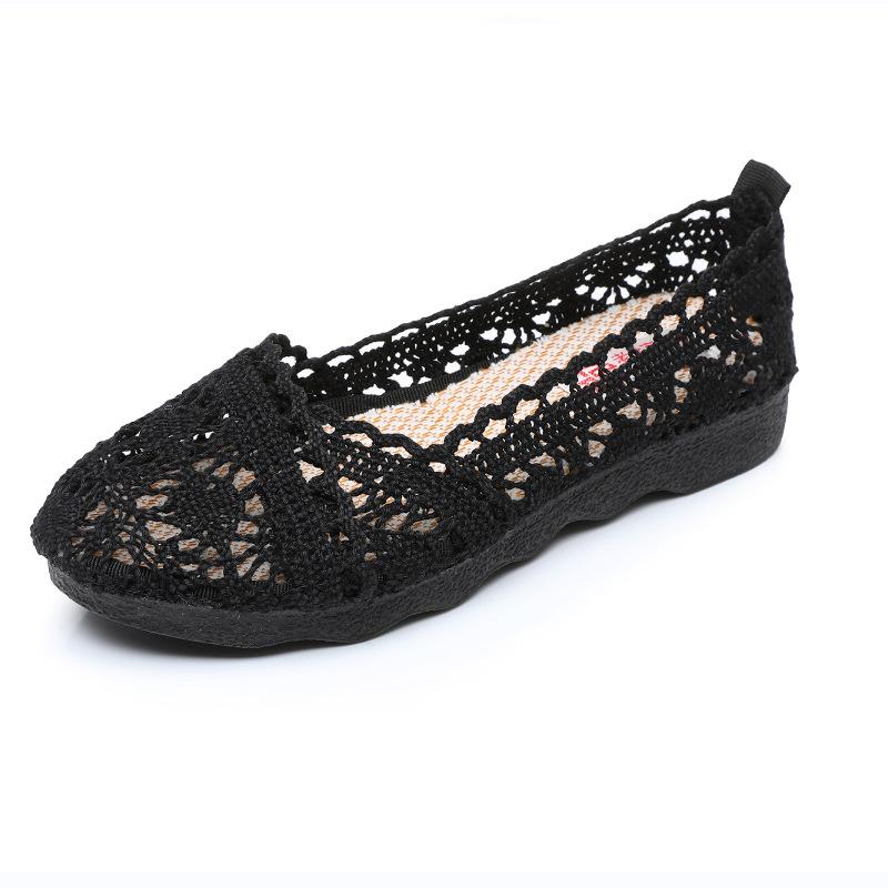 Summer new old Beijing women's mesh shoes breathable mesh cloth shoes ethnic style hollow lace women's shoes flat-soled maternity shoes
