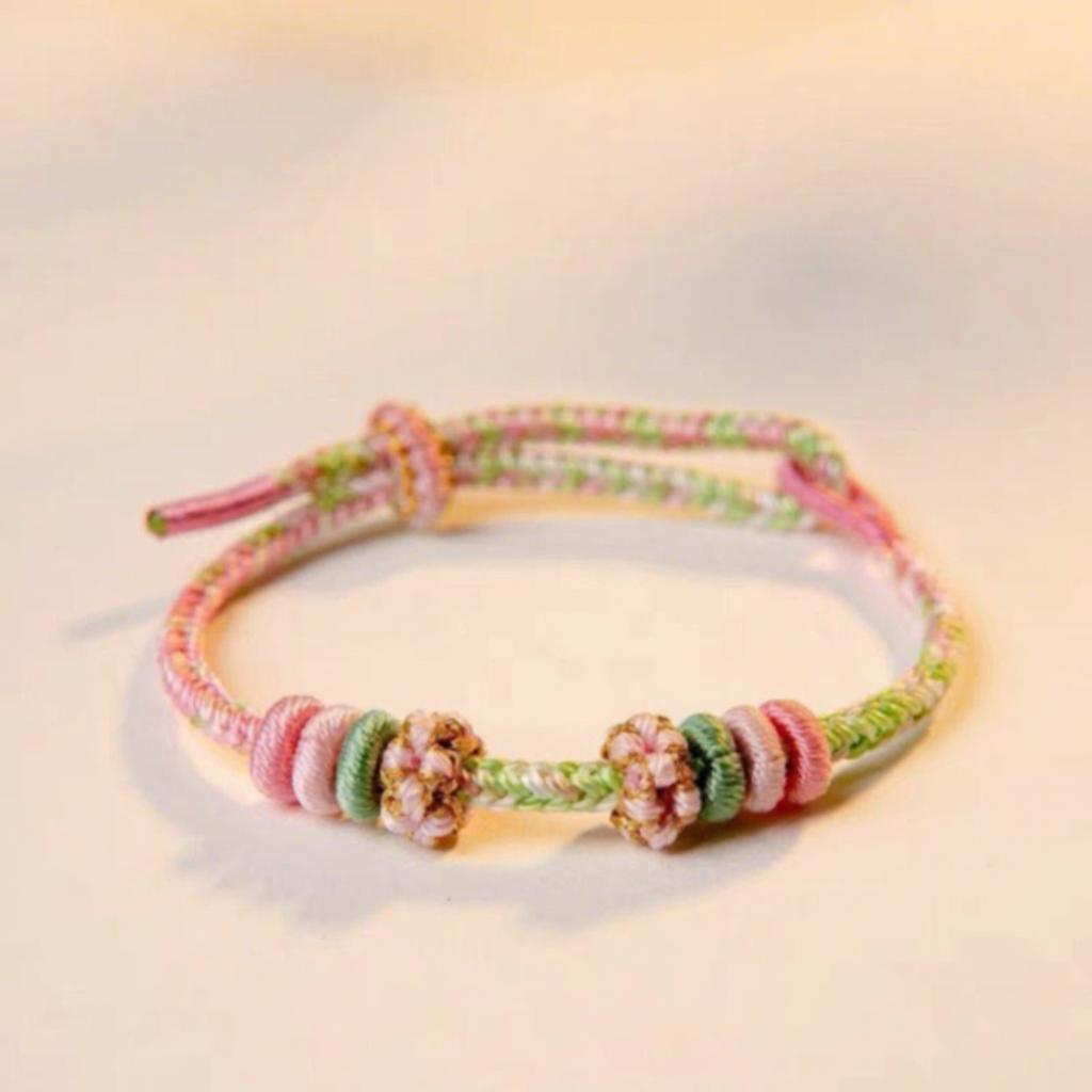 Gradient Color Peach Blossom Knot Bracelet Handmade Braided Adjustable Inspirational Good Luck and Wealth Bracelet