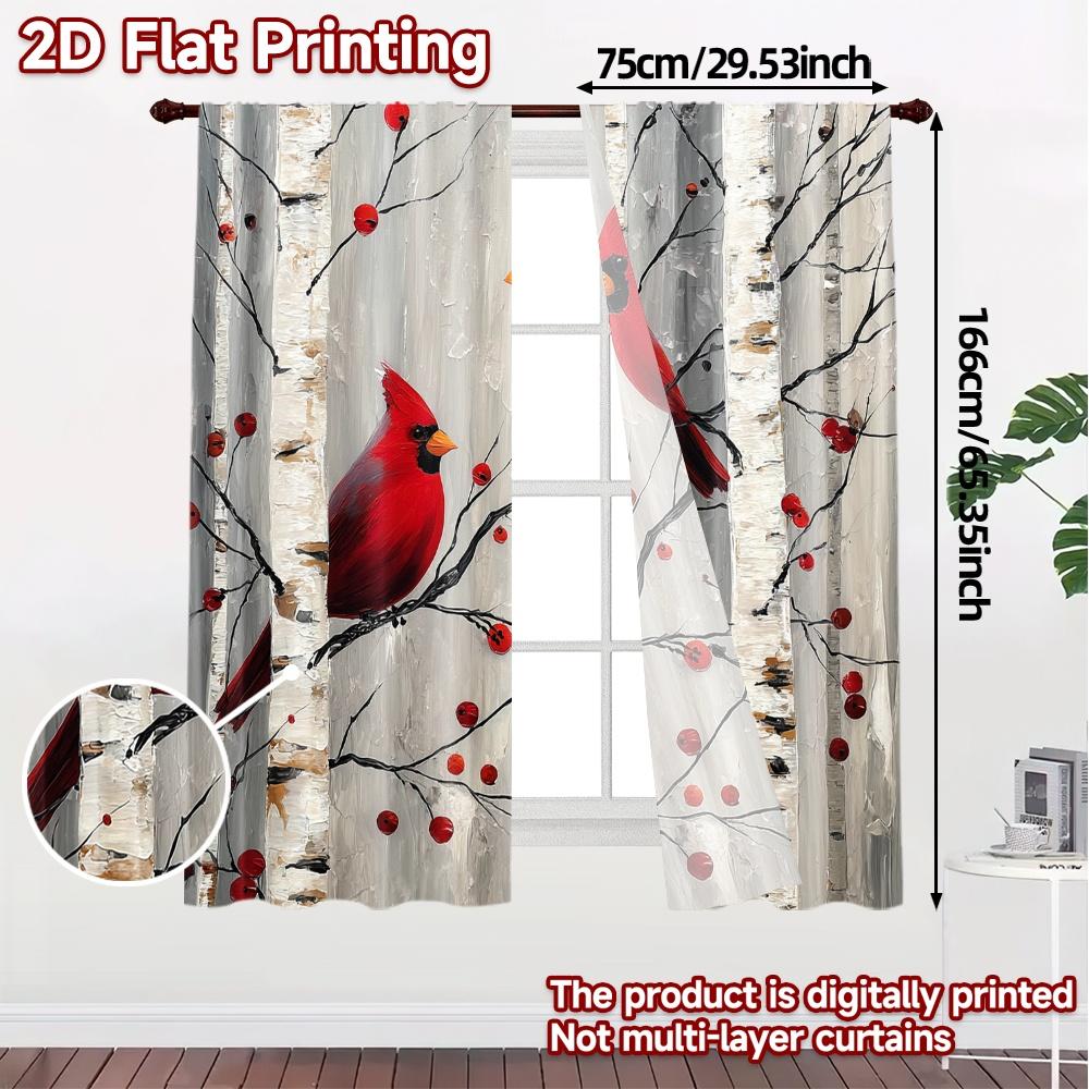 Set Of 2 Contemporary Flat Printing Jit Curtains Without Rod Cardinal Encounter Chic Polyester Easy Install Curtain