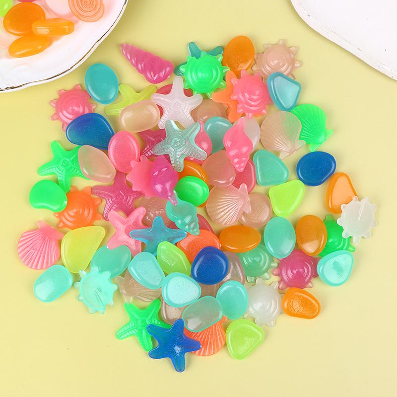 100Pcs/Pack Marine Luminous Stones Colorful Stones Simulating Shell Starfish Fish Tank Pebbles Fairy Garden Yard Ornaments