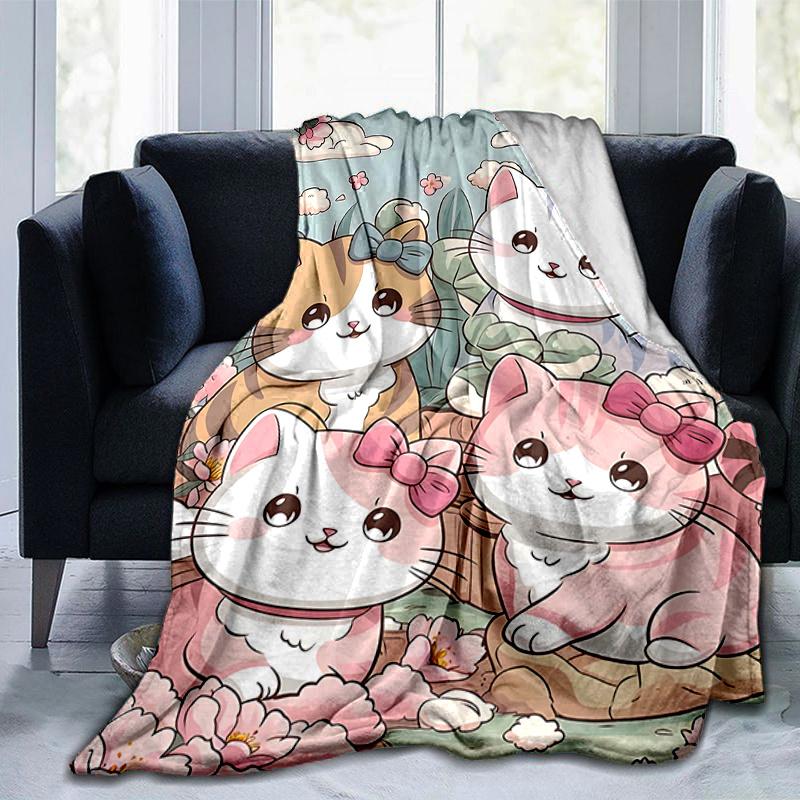 1pc Cartoon Cute Four Kittens Blanket Room Decor, Soft Bedding Cover, Living Room, Travel, Camping, Car Blankets, Beach
