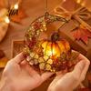 Romantic Autumn Home Wall Decor Stained Glass Pumpkin Moon Suncatcher, Acrylic Crescent Window Hanging with Halloween Thanksgiving Decorative Ornament