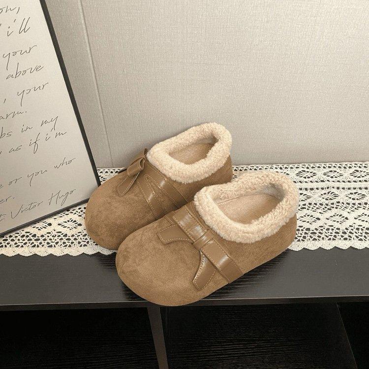 Thick-soled Birkenstocks, velvet temperament bow models, new winter models, soft-soled outer wear cotton shoes to keep warm