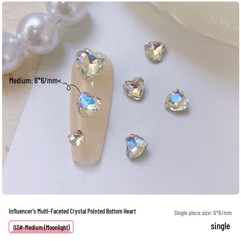 Heart Rhinestone Nail Art Accessories: Super Shiny Crystal Glass In Iridescent Peach, Small & Large Sizes