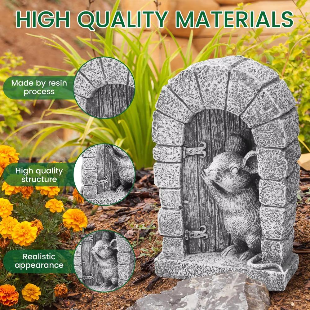 Handicraft Mouse Door Statue Easy Installation Garden Animal Sculptur Adorable Mouse Figurine Yard