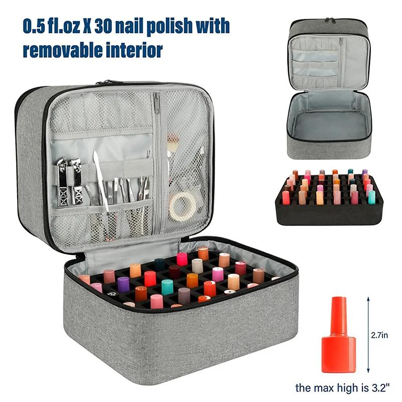  US Warehouse Quick Ship Nail Polish Storage Box, Double-Layer Organizer with Multi-Spacer for Small Bottles & Tools