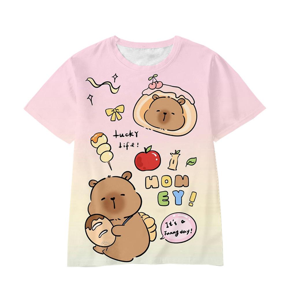 

Детская футболка для девочки с принтом капибары, одежда для маленькой девочки, с коротким рукавом, детская футболка с круглым вырезом, облегающая футболка, модная футболка для девочки 100