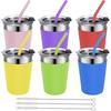 MultiOutools 6 Pack Kids Cups with Straws and Lids, 12oz Unbreakable Stainless Steel Cups with Lids and Straws for Kids, Toddler Cups Spill Proof for
