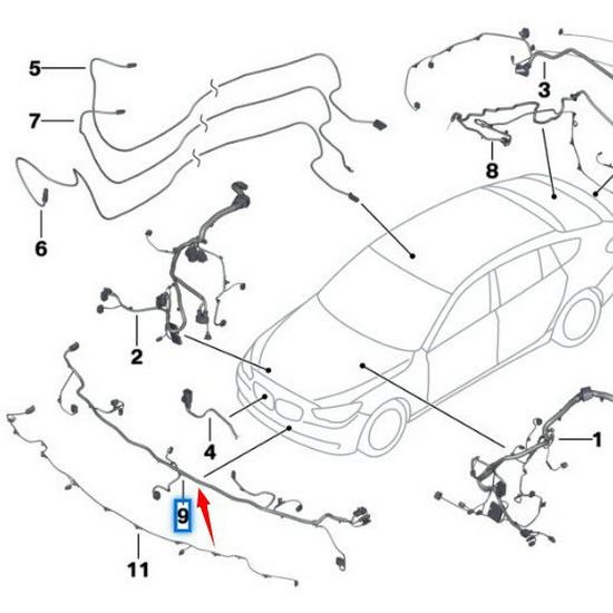 BMW 7 Series F01 F02 LCI Front Bumper PDC Sensor Harness 61129261810