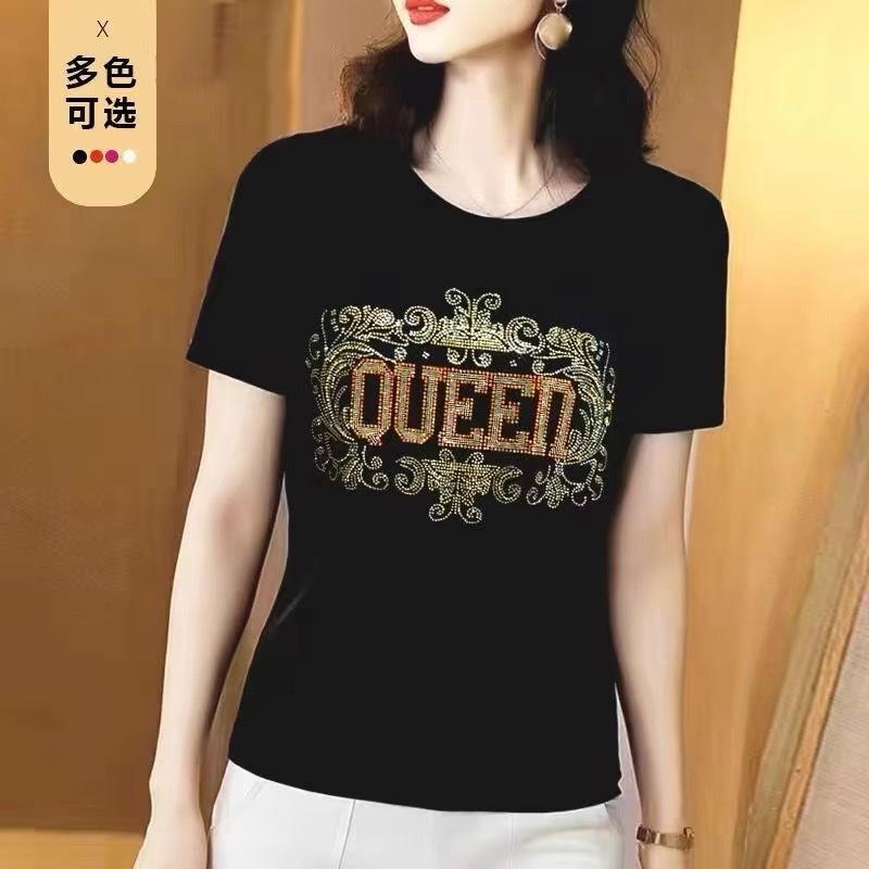 

Design Sense Hot Diamond Short Sleeve T-Shirt Women s Summer 2025 New Large Size Age Reduction Skinny Versatile Top Shirt M чёрный