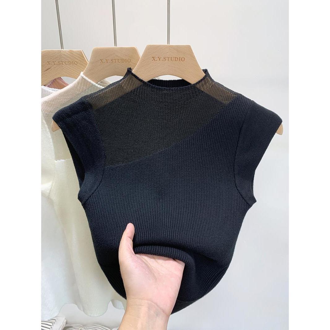 

Elegant Designed Camisole Tank Top Women s Summer Outer Wear Knitted Base Layer Cropped Sleeveless Short Top T shirt L чорний