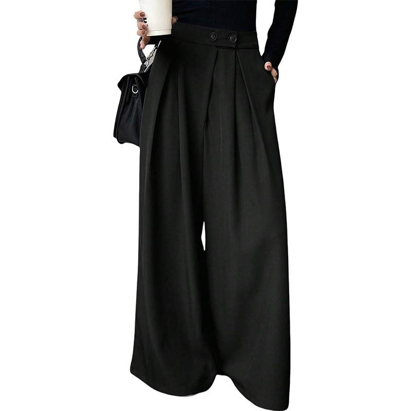 Womens High-Waisted Wide-Leg Trousers Slimming Straight Cut Formal Pants Lightweight Office Chic