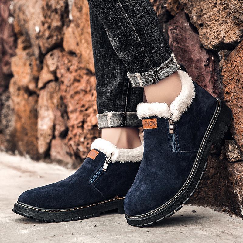 Módní černé pánské boty Designérské zimní boty Pánské teplé krátké plyšové ležérní kozačky s kožešinou Pánské zipové sportovní boty222