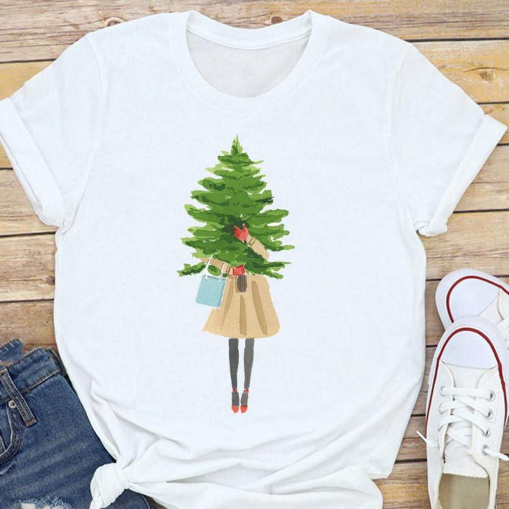 

Festive Dancing Santa Reindeer Design Tshirt Loose Casual Fit Holiday Party Wear Plus Size Christmas Top Daily Streetwear Tee S