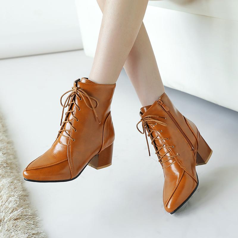 Women's High-heeled Short Boots Autumn and Winter New Simple and Comfortable Thick-heeled Solid-color Large-size Short Boots