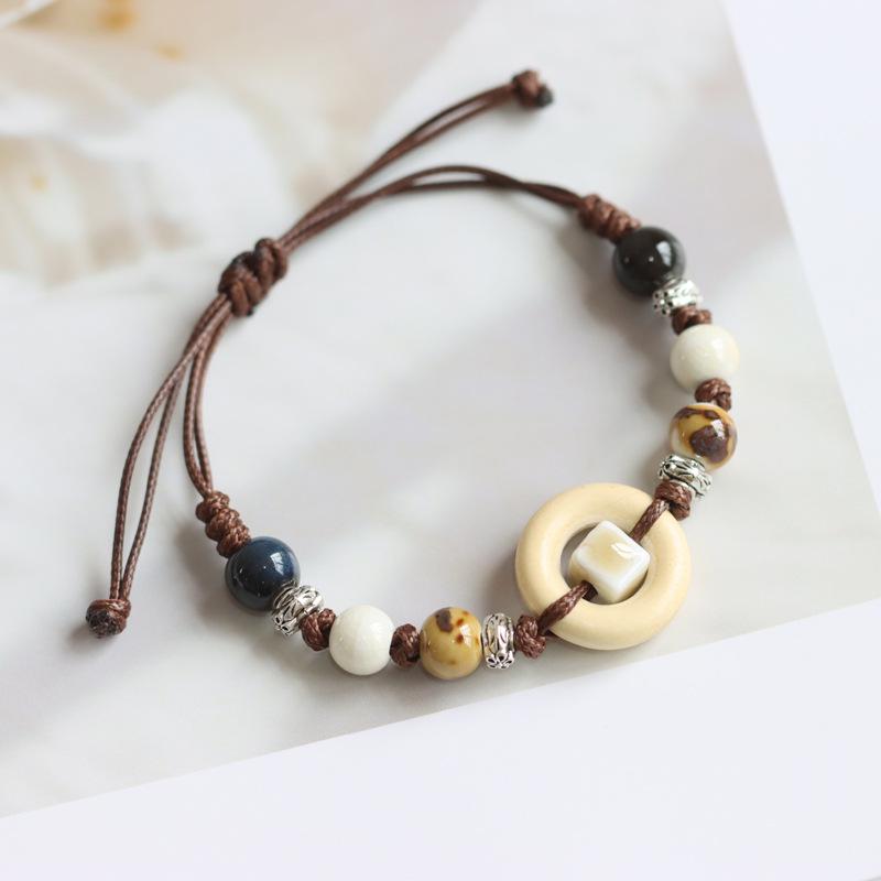 Ethnic Style Artistic Woven Jingdezhen Ceramic Hand Rope Student Children's Bracelet
