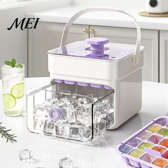 Flexible Ice Cube Maker 2-In-1 Tray, And Storage Bin Set, Large Capacity 25-Cell Odor Resistant Tray One-Click Easy Release Maker, for Camping Outdoor