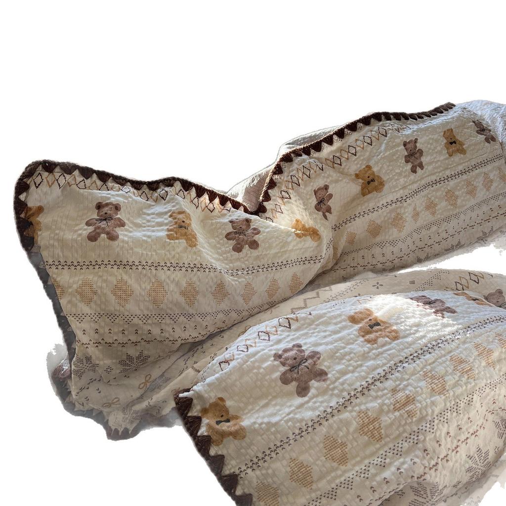 Maternal and infant grade A new puff yarn four-piece set, pure cotton naked bed sheet quilt cover, dormitory bed hat three-piece set