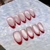 French Retro Cat Eye Red Wine Handmade Nail Art for New Year