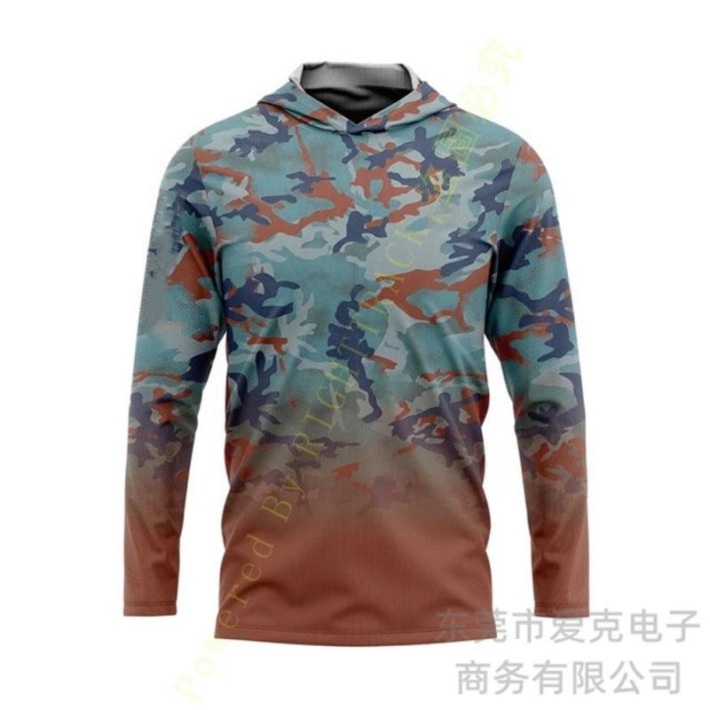 Mens Quick-Dry UV Protection Fishing Jacket With Hood Camouflage Outdoor Long Sleeve Sunproof Coat