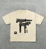 Unisexs Gun Pattern TShirt Black Street Casual ShortSleeved TShirt White Line Art LooseFitting RoundNeck Summer Top