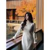 Plus Size New Chinese Style Off-White Jacquard Qipao Dress