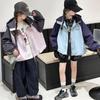 Girls' Color Block Hooded Windbreaker Jacket - 2025 Autumn Trend, Stylish Raglan Sleeve Fashion for Medium & Large Children
