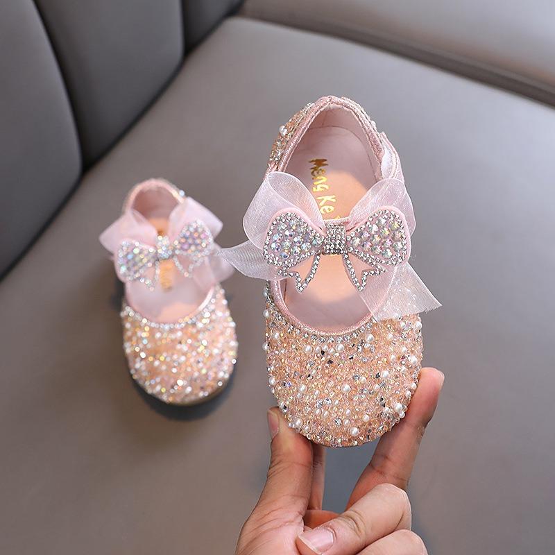 Summer new Korean style girls' princess little girl bow strap leather single shoes
