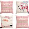 Festive Pink Christmas Pillowcases: Santa, Snowman, Merry Christmas & Christmas Eve Designs Home Room Decoration