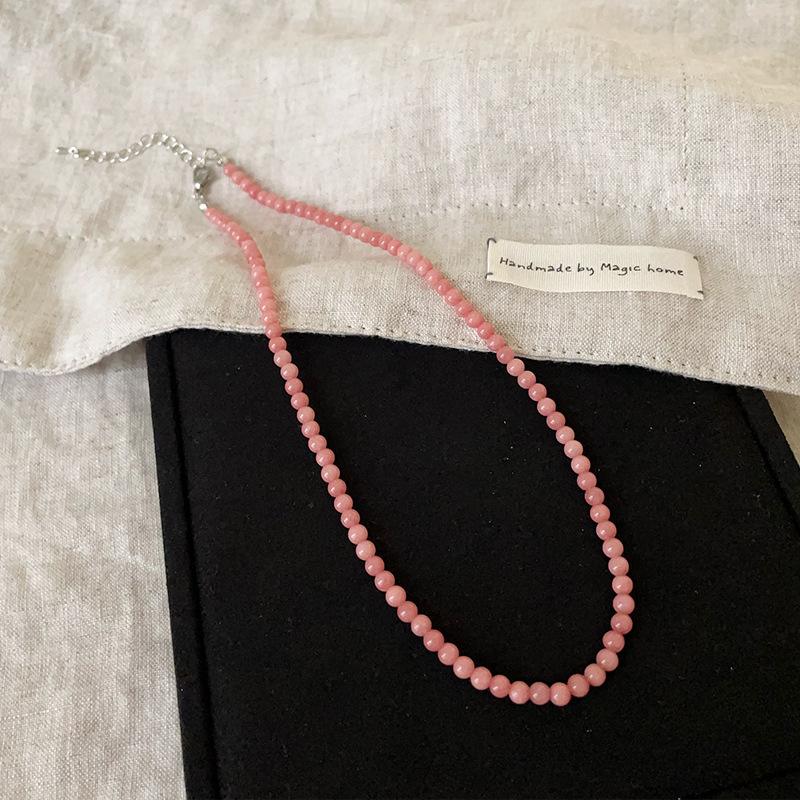 Exquisite 4 6 8Mm Beads Pink Blue Natural Stone Beaded Necklace For Women Simple Chokers Daily Party Jewelry Gift
