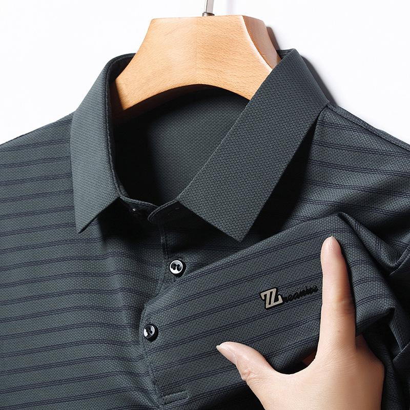 T-Shirt da Uomo con Collo a Rever a Righe Traspirante di Tendenza Polo a Maniche Corte per la Festa del Papà
